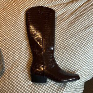 Aerosoles Brown Faux Croc Leather Cowboy Boots